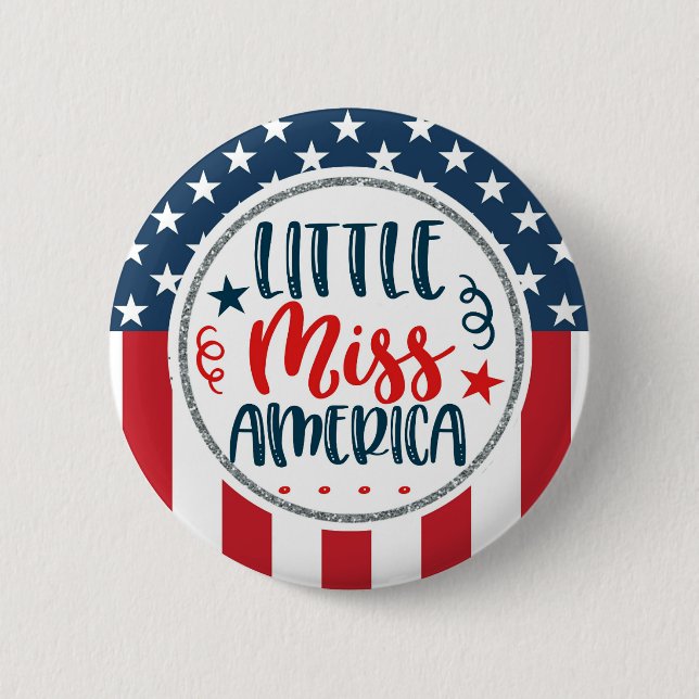 Patriotic Little Miss America Stars Stripes Button (Front)