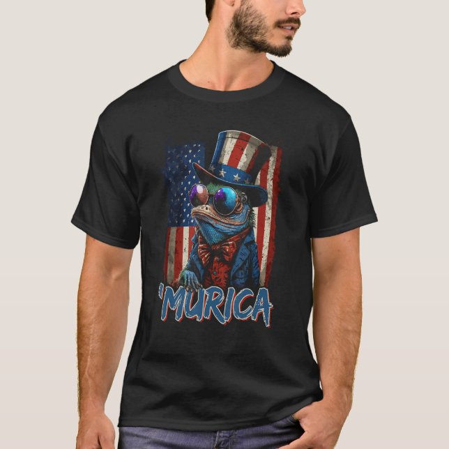 Patriotic Lizard Murica 4th of July Bearded Dragon T-Shirt (Front)