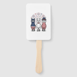 Patriotic Llama Fireworks Vintage Vector Shirt_1 Hand Fan