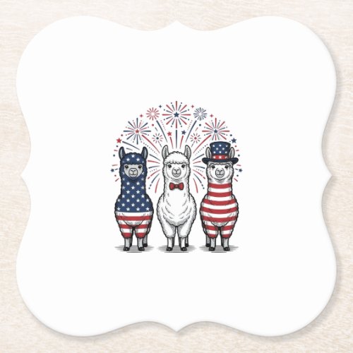 Patriotic Llama Fireworks Vintage Vector Shirt_1 Paper Coaster