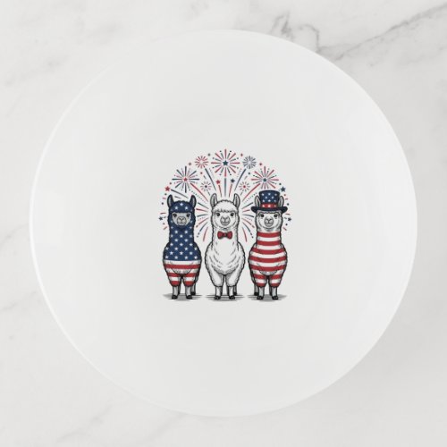 Patriotic Llama Fireworks Vintage Vector Shirt_1 Trinket Tray