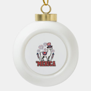 Patriotic Llama Merica Vintage Vector Design_1 Ceramic Ball Christmas Ornament