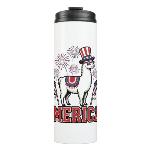 Patriotic Llama Merica Vintage Vector Design_1 Thermal Tumbler