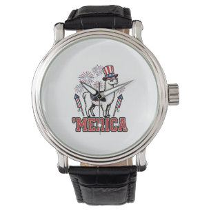 Patriotic Llama Merica Vintage Vector Design_1 Watch