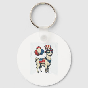 Patriotic Llama Vintage Engraving Shirt Design_1 Keychain