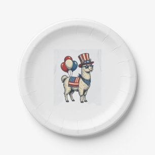 Patriotic Llama Vintage Engraving Shirt Design_1 Paper Plates