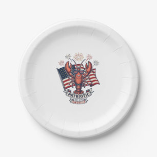 Patriotic Lobster Flag Vintage Engraving T-Shirt_1 Paper Plates