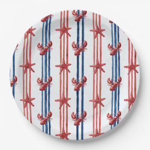 Patriotic Lobster Red White Blue Stars (1) Paper Plates