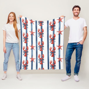 Patriotic Lobster Red White Blue Stars (2) Fleece Blanket