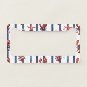 Patriotic Lobster Red White Blue Stars (2) License Plate Frame