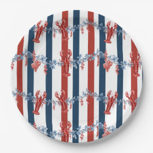 Patriotic Lobster Red White Blue Stars (4) Paper Plates
