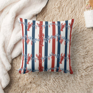 Patriotic Lobster Red White Blue Stars (4) Throw Pillow
