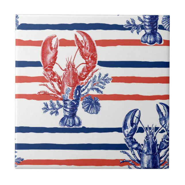 Patriotic Lobster Red White Blue Stars (6) Ceramic Tile (Front)