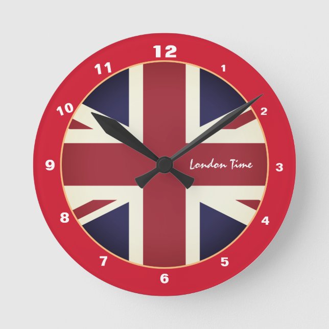 Patriotic London, Vintage British Flag / UK Round Clock (Front)