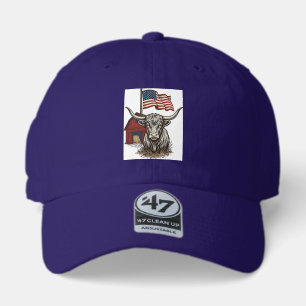 Patriotic Longhorn Cow and Red Barn Vector Design_ 47 Brand Hat