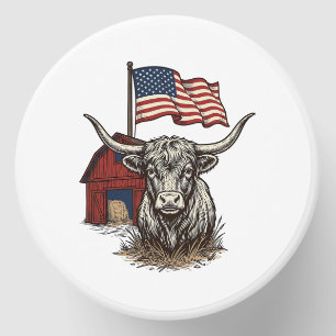 Patriotic Longhorn Cow and Red Barn Vector Design_ Mini Candle Favors