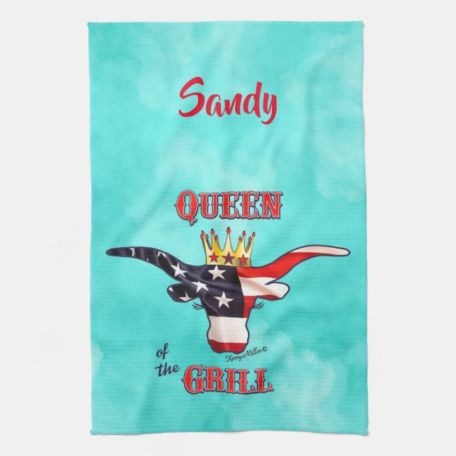Patriotic Longhorn Cow Kitchen Towels (Vertical)