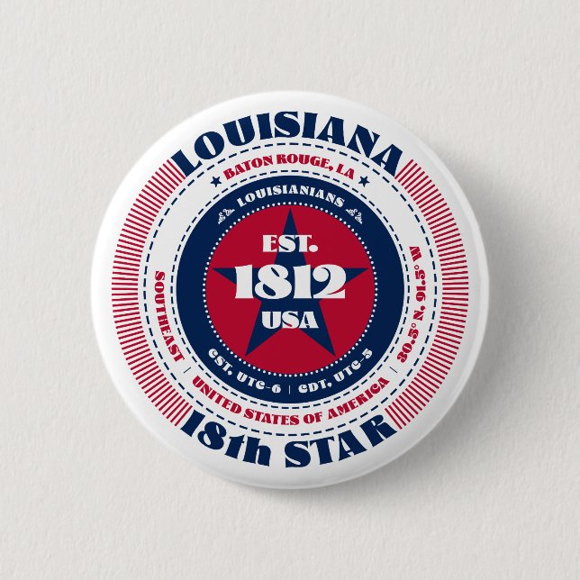 Patriotic Louisiana Circle with State Details Button (Front)
