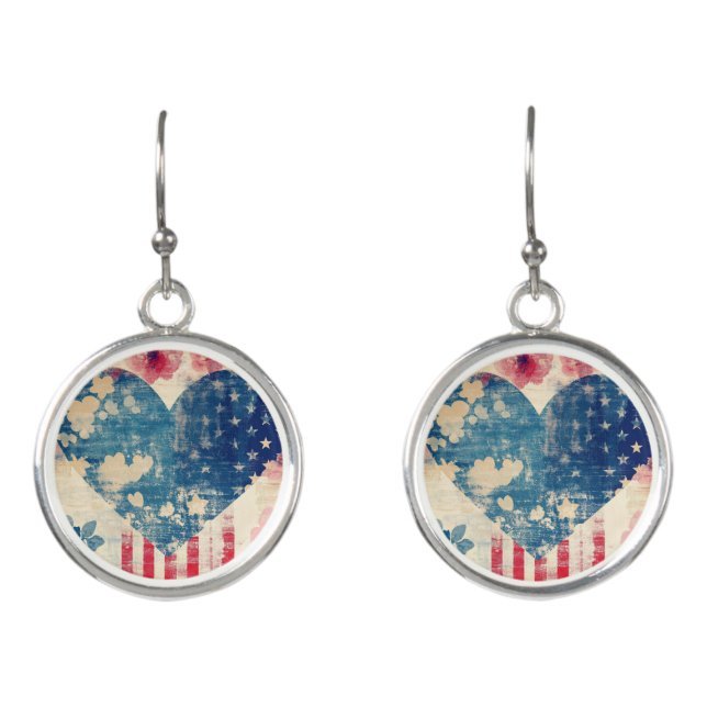 Patriotic Love and Florals Earrings (Front)
