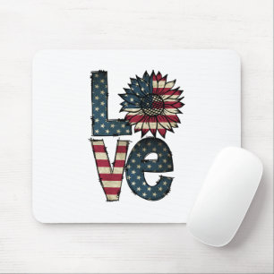 Patriotic LOVE Design Stars, Stripes & Sunflower Mouse Pad