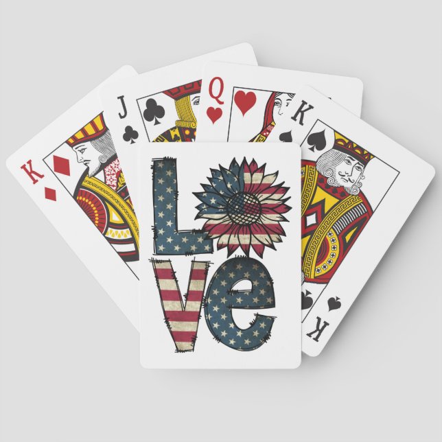 Patriotic LOVE Design | Stars, Stripes & Sunflower Poker Cards (Back)