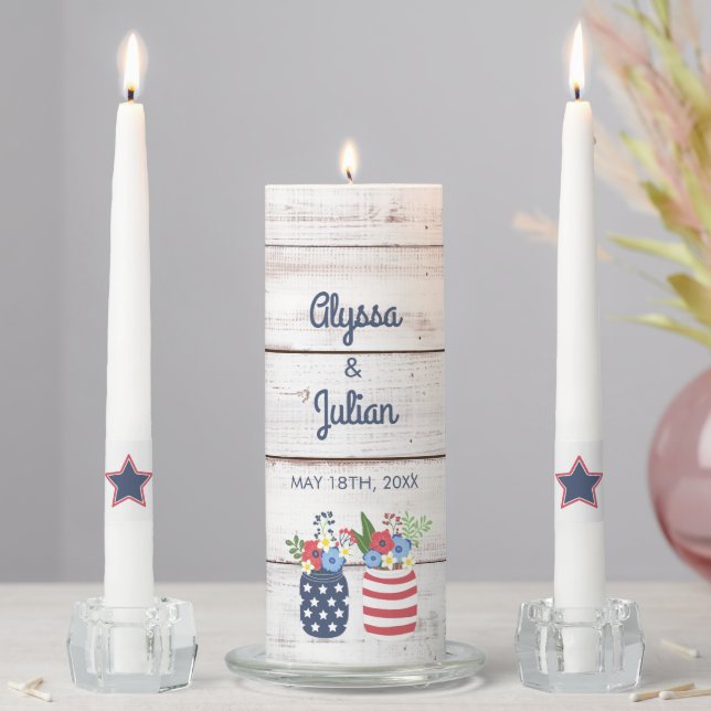 Patriotic Love Fourth of July Wedding Unity Candle Set (In Situ)