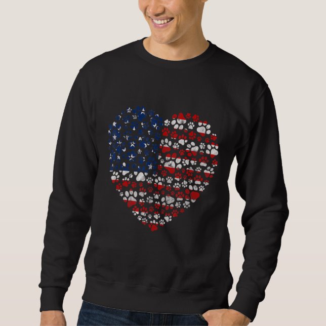 Patriotic Love Heart American Flag Graphic Fourth  Sweatshirt (Front)