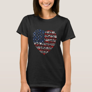 Patriotic Love Heart American Flag Graphic Fourth  T-Shirt