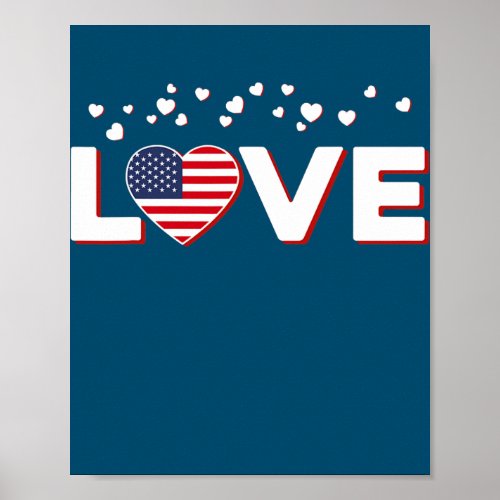 Patriotic Love Heart US USA American Flag 4th Of Poster