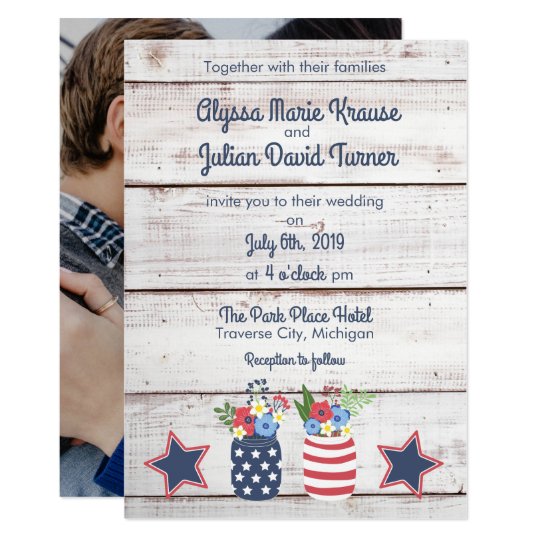 patriotic love ii rustic 4th of july photo wedding invitation