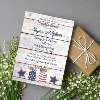 Patriotic Love Rustic 4th of July Couple's Shower Invitation