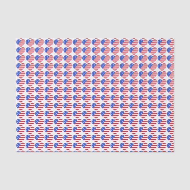 Patriotic Love USA American Flag Heart Print Gift Tissue Paper (Front)