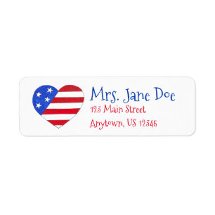 Patriotic Love USA American Flag Heart Red Blue Label