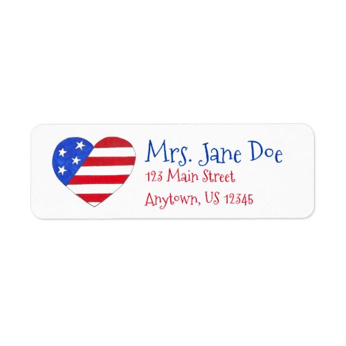 Patriotic Love USA American Flag Heart Red Blue Label