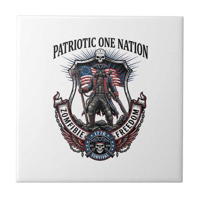 Patriotic Mad Road 1776 Warrior Zombie Apocalypse  Ceramic Tile (Front)