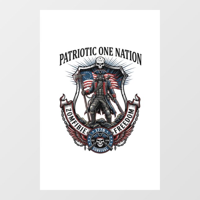 Patriotic Mad Road 1776 Warrior Zombie Apocalypse  Window Cling (Sheet)