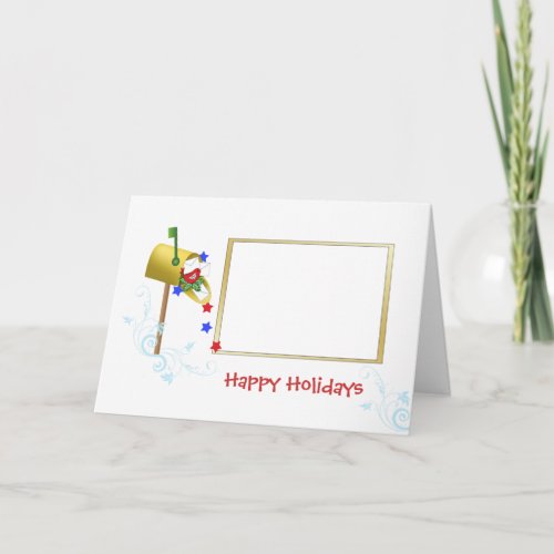 Patriotic Mail Box with Red Bird Christmas Photo C Holiday Card