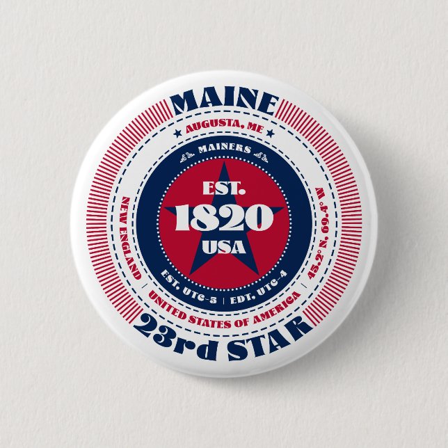 Patriotic Maine Circle with State Details Button (Front)