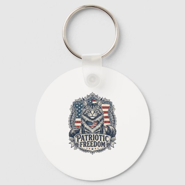 Patriotic Maine Coon Cat Keychain (Front)