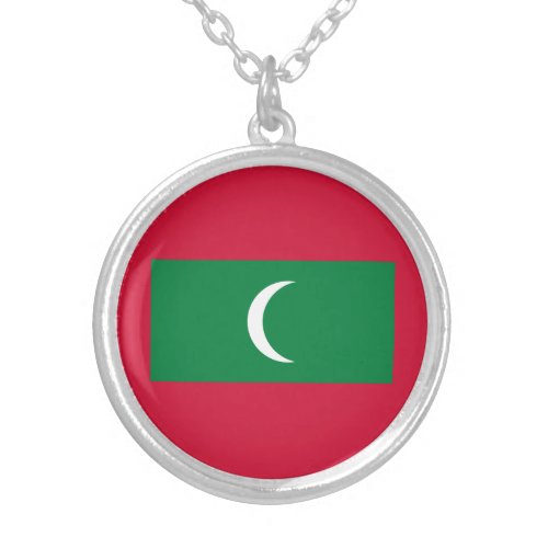 Patriotic Maldives Flag Silver Plated Necklace