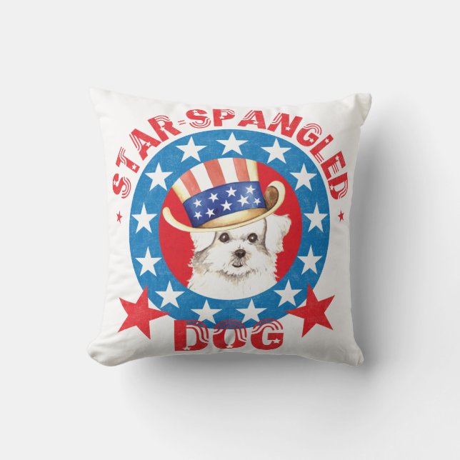 Patriotic Maltese Throw Pillow (Front)