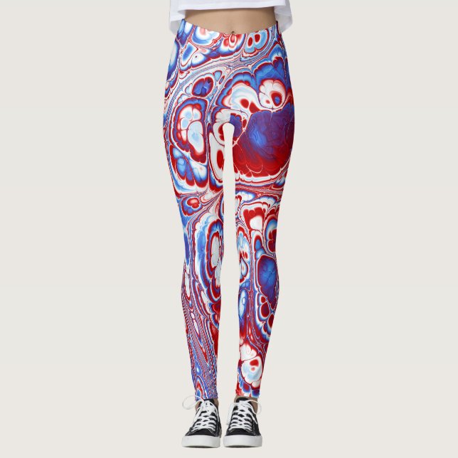 Patriotic Marble Flow Abstract Leggings (Front)