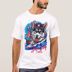 Patriotic Maritime Husky Malamute Dog, San Diego T-Shirt