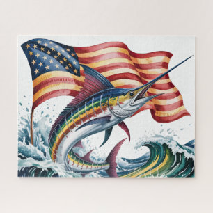 Patriotic Marlin With Flag Jigsaw Puzzle