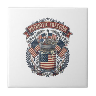 Patriotic Mason Jar Country Life Ceramic Tile