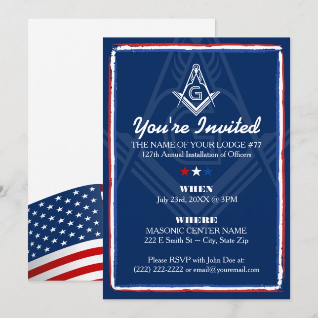 Patriotic Masonic Invitations | Red White and Blue (Front/Back)
