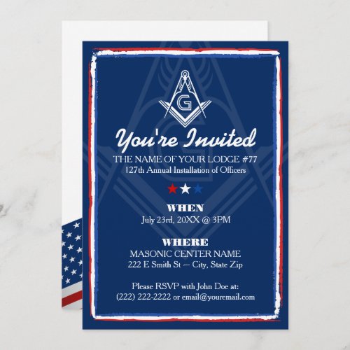 Patriotic Masonic Invitations  Red White and Blue