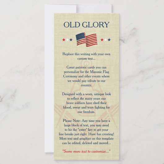 Patriotic Masonic Old Glory Flag Cards | Freemason (Front)
