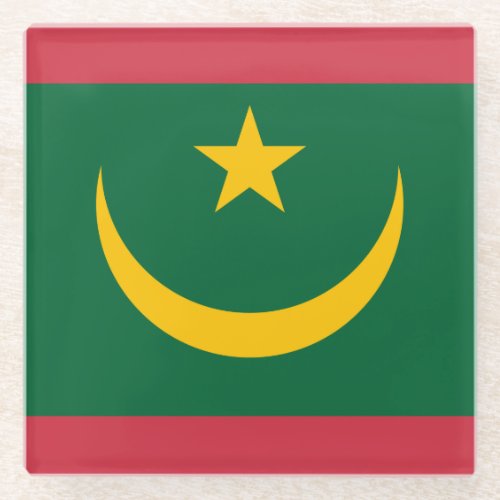 Patriotic Mauritania Flag Glass Coaster