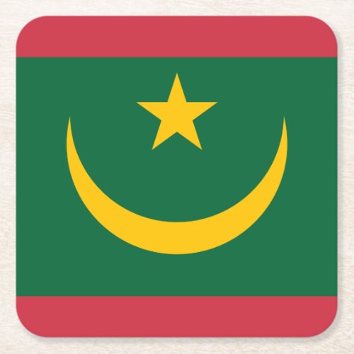 Patriotic Mauritania Flag Square Paper Coaster